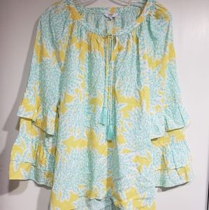 Ladies blouae sea green and yellow